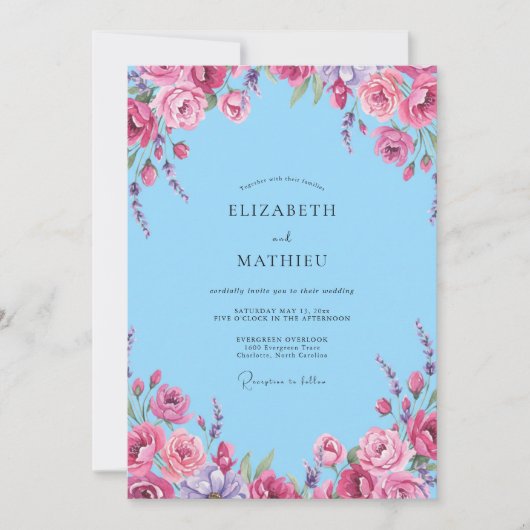 Invitation Mariage Sky Magenta Ranunculus Eucalyptus (Devant)