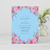 Invitation Mariage Sky Magenta Ranunculus Eucalyptus (Debout devant)