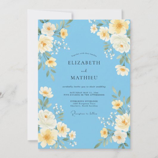 Invitation Mariage Sky Yellow Ranunculus Eucalyptus (Devant)
