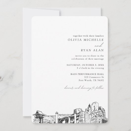 Invitation Mariage Skyline de Fort Worth (Devant)