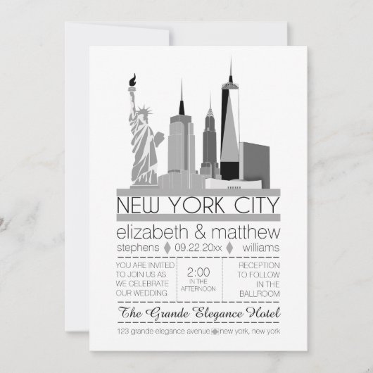 Invitation Mariage Skyline de New York (Devant)