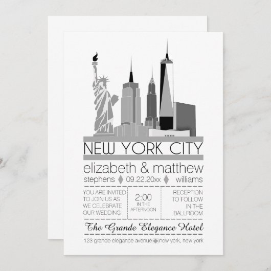 Invitation Mariage Skyline de New York (Devant / Derrière)