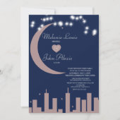 Invitation Mariage Skyline de nuit Blush Rose Navy (Devant)