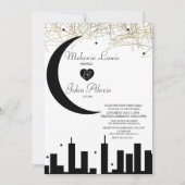 Invitation Mariage Skyline de nuit noir blanc (Devant)