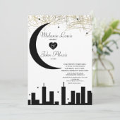 Invitation Mariage Skyline de nuit noir blanc (Debout devant)