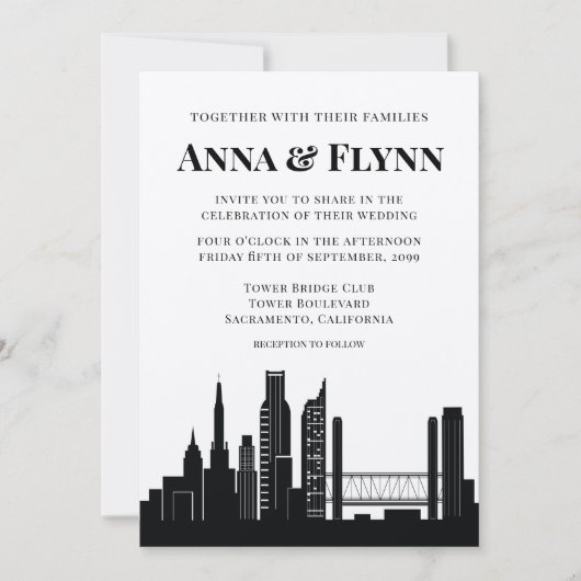 Invitation Mariage Skyline de Sacramento California City (Devant)