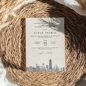 Invitation Mariage Skyline moderne de Chicago noir et blanc
