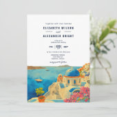 Invitation Mariage Skyline Santorini Grèce Watercolor (Debout devant)