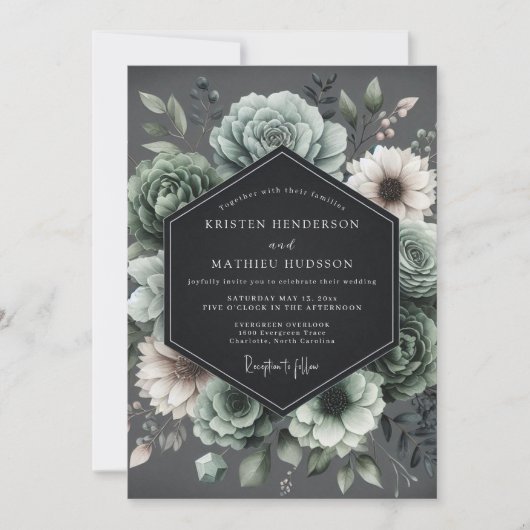 Invitation Mariage Slate Baroque Bloom (Devant)