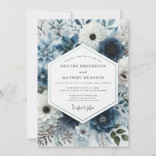 Invitation Mariage Slate Blue Frosted Flora
