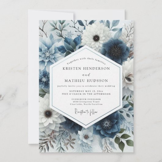 Invitation Mariage Slate Blue Frosted Flora (Devant)