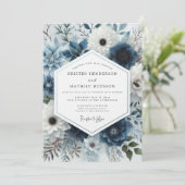 Invitation Mariage Slate Blue Frosted Flora (Debout devant)