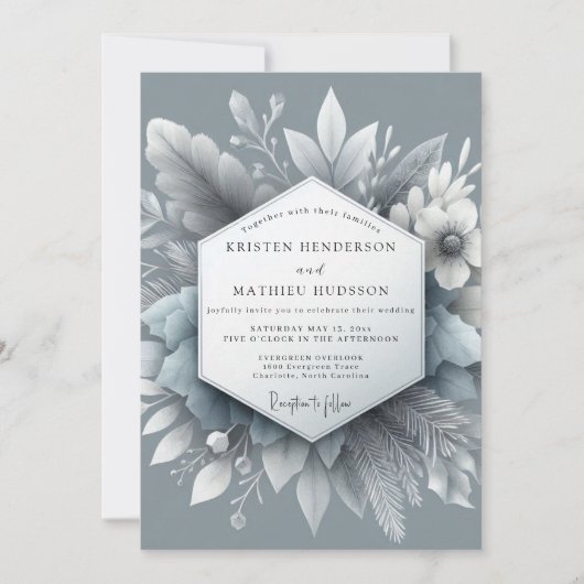 Invitation Mariage Slate Blue Frosty Flora (Devant)