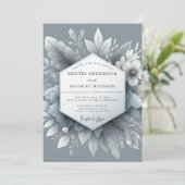 Invitation Mariage Slate Blue Frosty Flora (Debout devant)