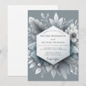 Invitation Mariage Slate Blue Frosty Flora (Devant / Derrière)