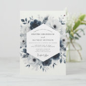 Invitation Mariage Slate Blue Icy Bloom (Debout devant)