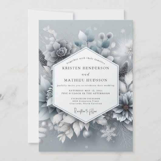 Invitation Mariage Slate Blue Wintertide Bloom (Devant)