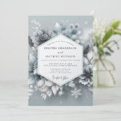 Invitation Mariage Slate Blue Wintertide Bloom (Debout devant)