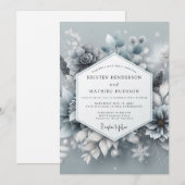 Invitation Mariage Slate Blue Wintertide Bloom (Devant / Derrière)