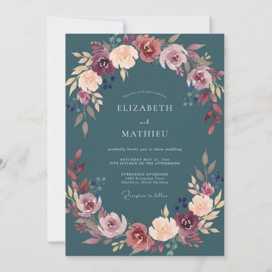 Invitation Mariage Slate Bourgogne Fleurir (Devant)
