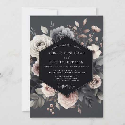 Invitation Mariage Slate Dramatic Flora (Devant)