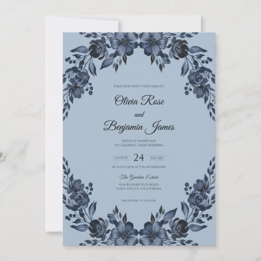 Invitation Mariage Slate Navy Bloom (Devant)
