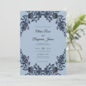 Invitation Mariage Slate Navy Bloom (Debout devant)