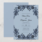 Invitation Mariage Slate Navy Bloom (Devant / Derrière)