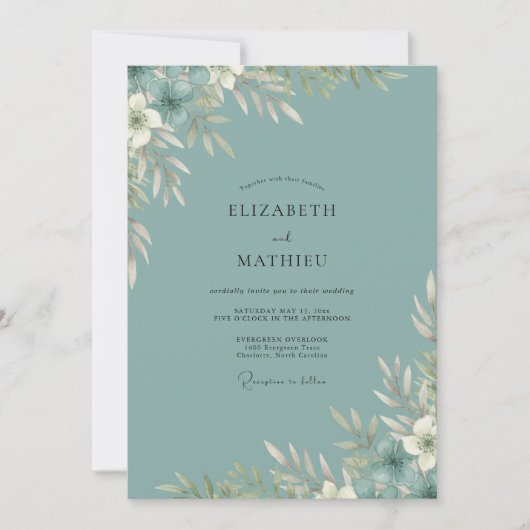 Invitation Mariage Slate Pearl Blanc Feuillu (Devant)