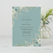 Invitation Mariage Slate Pearl Blanc Feuillu (Debout devant)