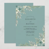 Invitation Mariage Slate Pearl Blanc Feuillu (Devant / Derrière)