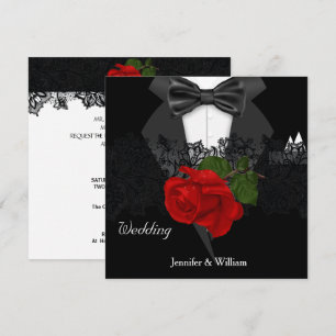 Invitation Mariage Smoking Noir Blanc Rose Rouge Profond