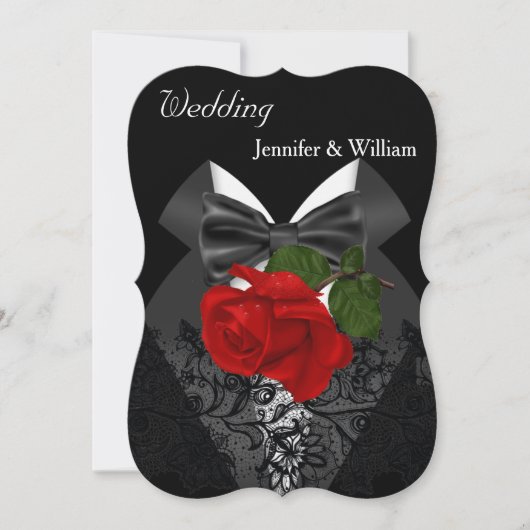 Invitation Mariage Smoking Noir Blanc Rose Rouge Profond 2b (Devant)