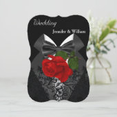 Invitation Mariage Smoking Noir Blanc Rose Rouge Profond 2b (Debout devant)