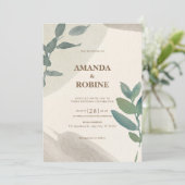 Invitation Mariage sobre et élégant de la feuille d'aquarelle (Debout devant)