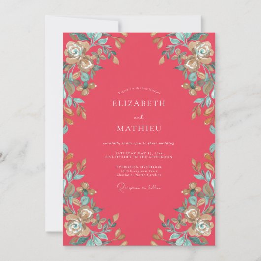 Invitation Mariage Soft Coral Aqua Petal (Devant)