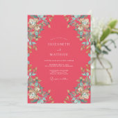Invitation Mariage Soft Coral Aqua Petal (Debout devant)