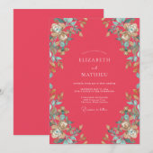 Invitation Mariage Soft Coral Aqua Petal (Devant / Derrière)
