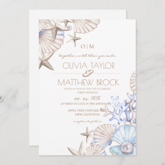 Invitation Mariage Soft Elegant Ocean Beach (Devant / Derrière)