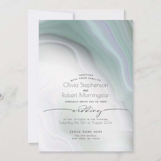 Invitation MARIAGE | Soft Misty Jade and Violet Marble (Devant)
