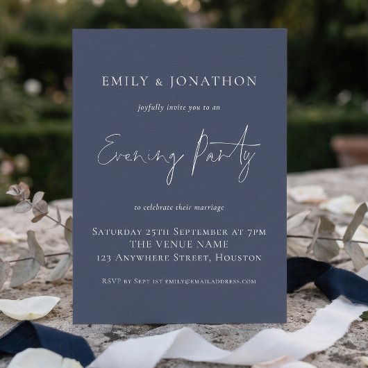 Invitation Mariage Soirée Dusty Navy Bleu