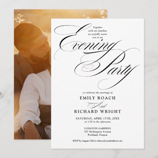 Invitation Mariage Soirée Photo Script Noir Et Blanc (Devant / Derrière)