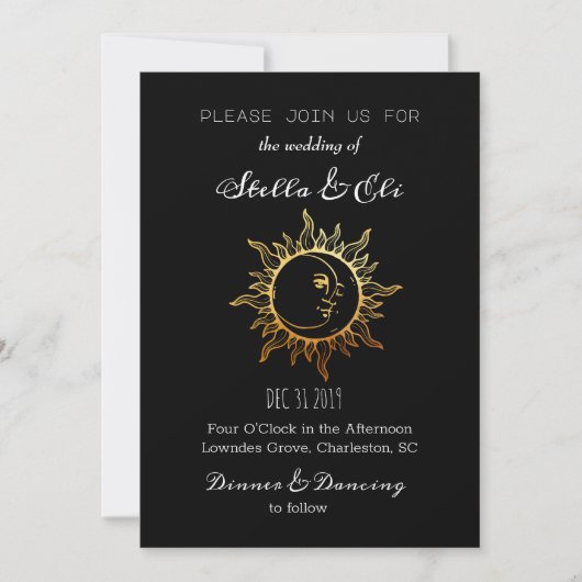 Invitation Mariage solaire céleste et lunaire Gold Foil (Devant)
