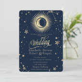 Invitation Mariage Soleil Lune Étoiles Or Céleste (Debout devant)