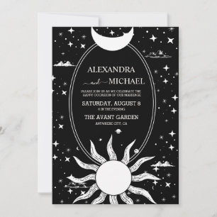 Invitation Mariage Soleil Lune Noir et Blanc Mystique