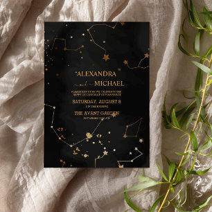 Invitation Mariage Soleil Lune Noir et Or Mystique