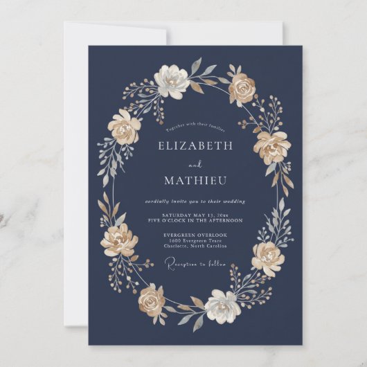 Invitation Mariage Solennel de Soirée Bleu Marine (Devant)