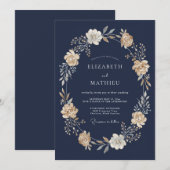 Invitation Mariage Solennel de Soirée Bleu Marine (Devant / Derrière)