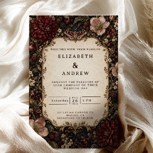 Invitation Mariage sombre académique Moody Fleurs de Bourgogn