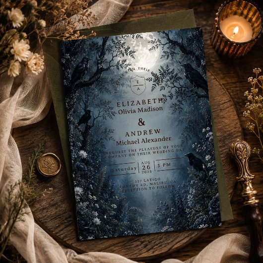 Invitation Mariage sombre en forêt de conte de fées